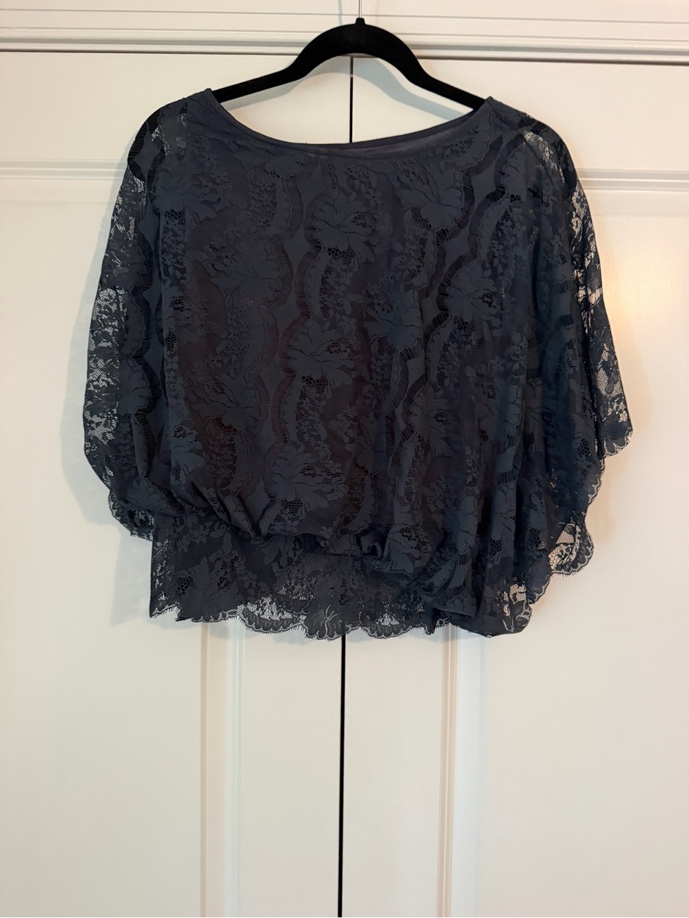 Free People Women's washed black Lace Overlay Short Sleeve Top